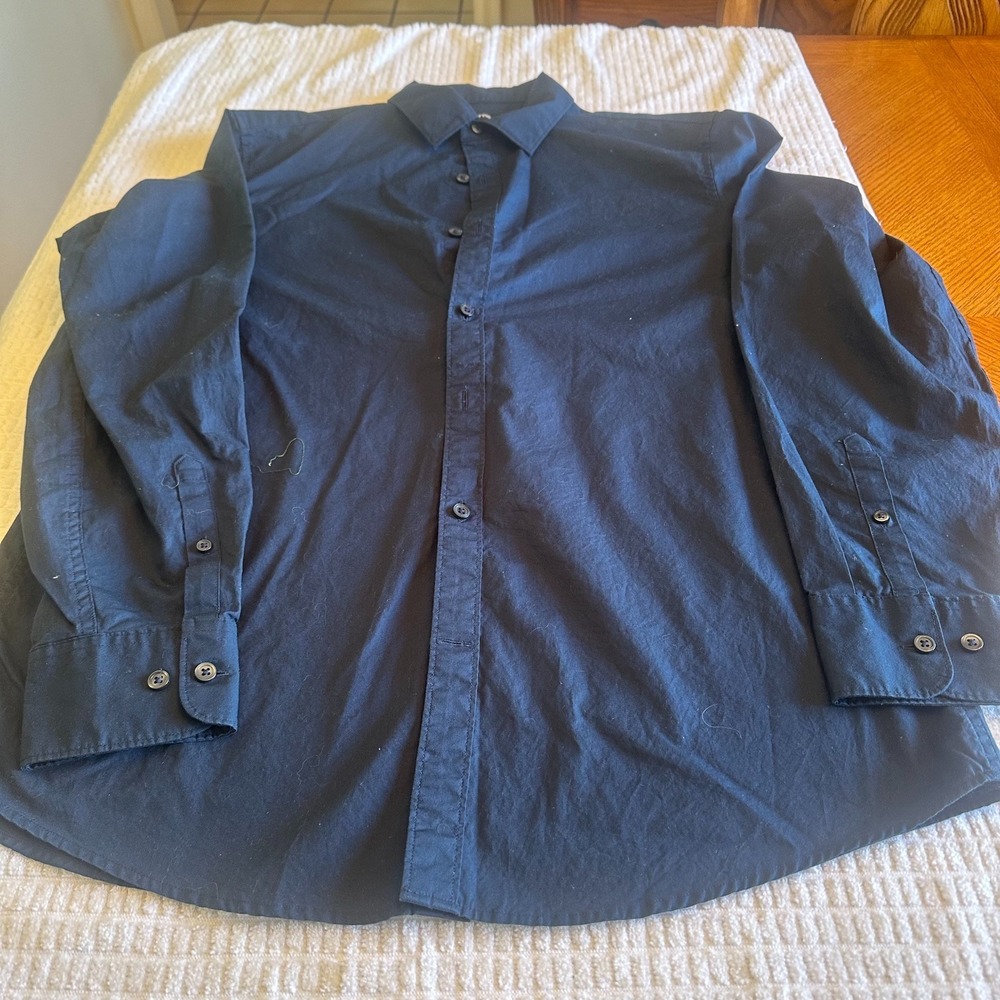 Claiborne Button Down Shirt Mens Navy Blue Large Cotton Long Sleeve Work Casual